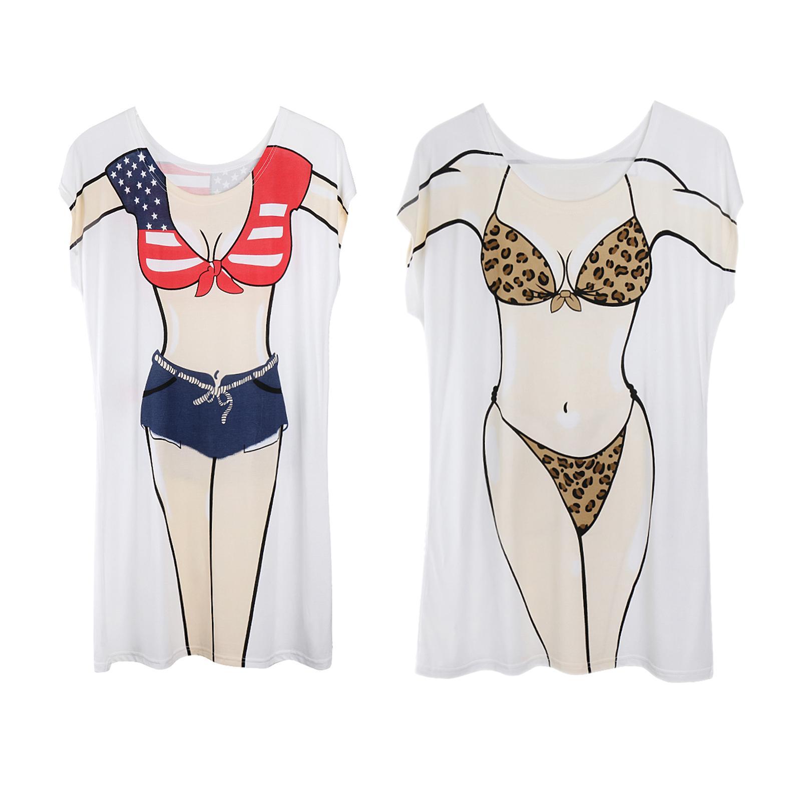 2x Women Dress Bikini Funny Bathing Shirt Cover Up Prop Pajamas