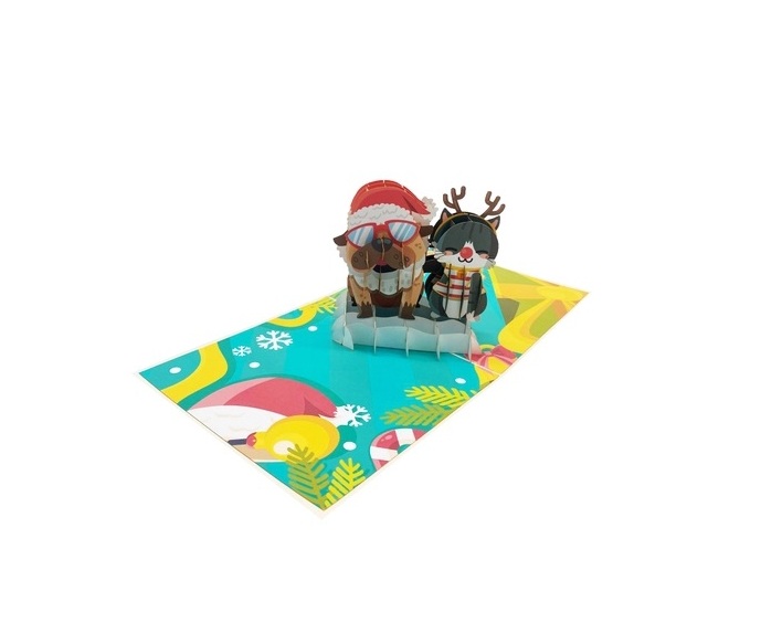 X31 - THIỆP NOEL 3D CHÓ & MÈO DỄ THƯƠNG – MERRY CHRISTMAS