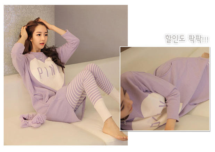 Bộ Đồ Ngủ Tay Dài Quần Bó Sọc Vằn Cực Cute