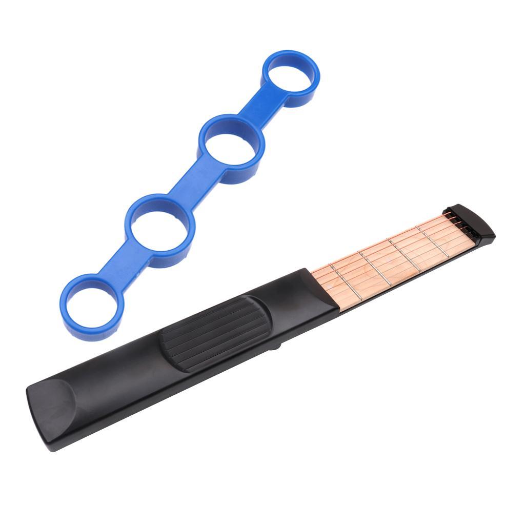 6 Frets Portable Pocket Guitar with Practice Finger Trainer Tools Blue