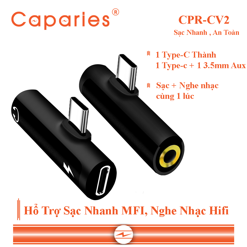 Jack Chuyển Đổi CAPARIES CPR-CV2, chuyển 1 TYPE-C thành 2 Đầu TYPE-C và Jack âm thanh 3.5 - Hàng Chính Hãng