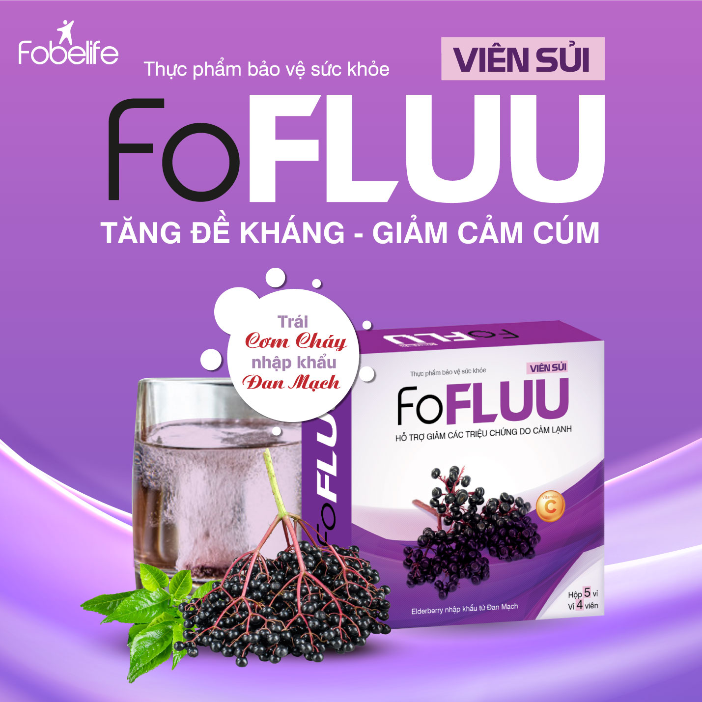 Viên Sủi FOFLUU Giảm Cảm Lạnh Tăng Sức Đề Kháng Giảm Các Triệu Chứng Ho Sốt Hắt Xì ( Hộp 20 viên sủi vị trái cây )