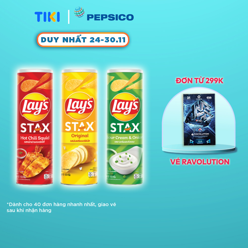 Combo 3 Lay's Stax 100gr (Tự nhiên, Mực sốt cay, Kem chua hành)