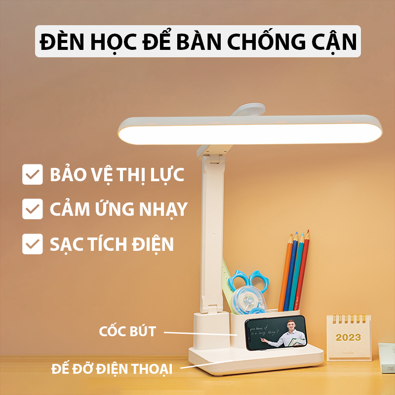 Đèn Chống Cận Thông Minh, Đèn Bàn Học Chống Mỏi Mắt, Đèn Cảm Ứng Có 3 Chế Độ Ánh Sáng