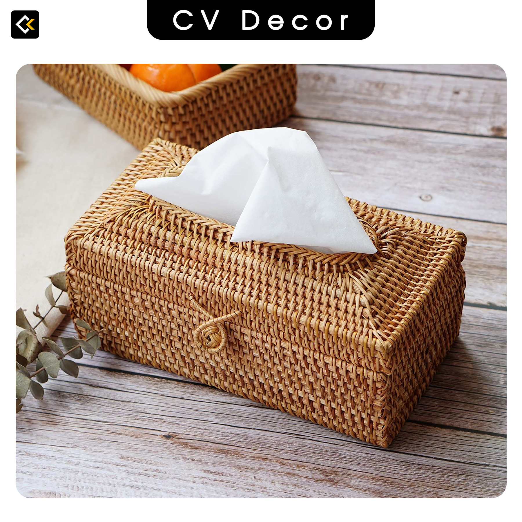 Hộp Đựng Giấy Chữ Nhật CV DECOR Chất Liệu Mây Tự Nhiên - Hàng Việt Nam Xuất Khẩu