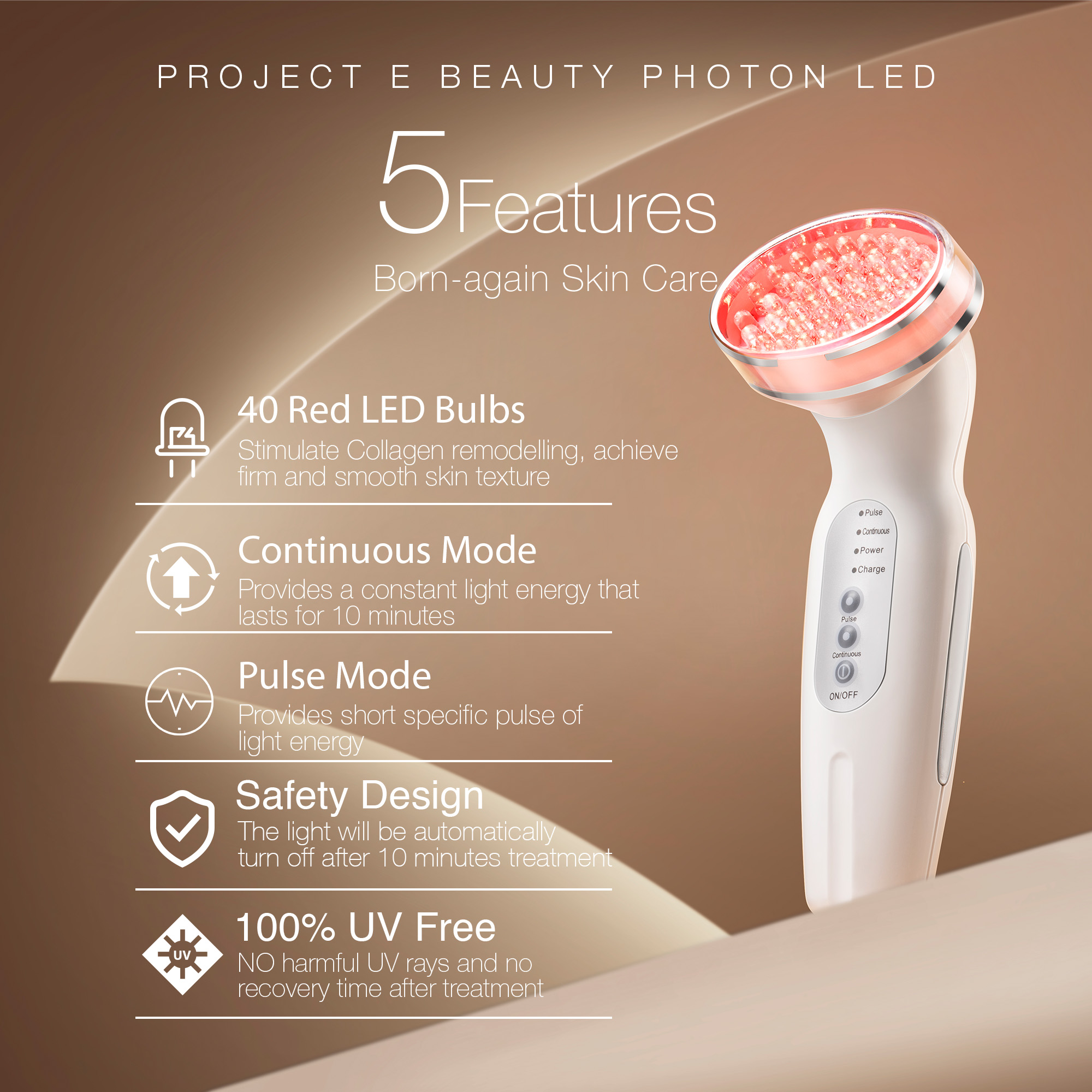 Project E Beauty Red LED+ Liệu pháp chống lão hóa | Collagen boost | Giảm nếp nhăn & nếp nhăn | Thắt chặt da | Cải thiện độ đàn hồi | Da bị tổn thương mặt trời | Tăng cường lưu thông | Fades sẹo mụn