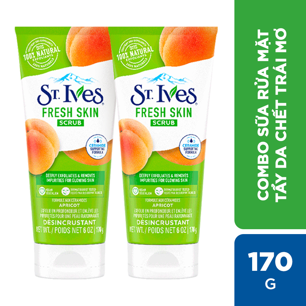 Bộ 2 Sữa rửa mặt tẩy tế bào da chết tươi mát St.Ives Chiết Xuất Trái Mơ 340g (170g/tuýp)