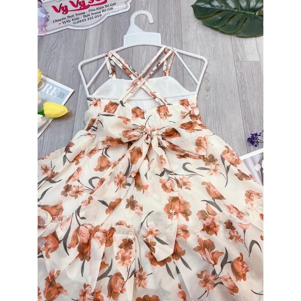 Đầm bé gái, váy bé gái hoa 2 dây chéo lưng cao cấp, đồ bé gái VyVy Kids Fashion