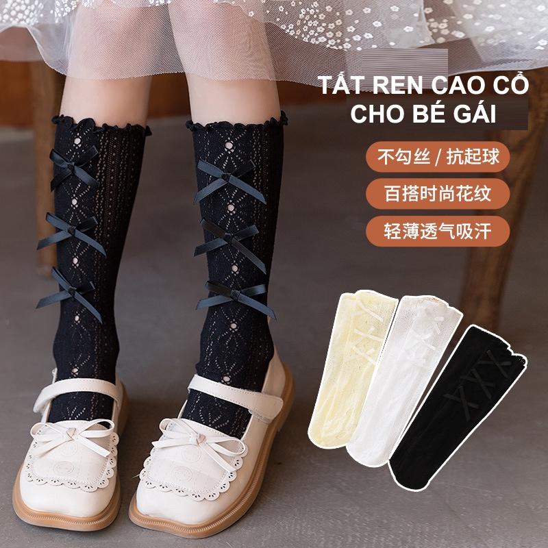 Tất Cho Bé Gái Thêu Rên 100% Cotton Chống Trơn Trượt Hàng Xuất Nhật Tất Trẻ Em Từ 3- 12 Tuổi PK111