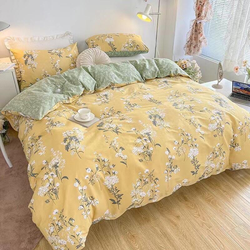 Bộ Chăn Ga Gối Cotton living 100%cotton Hàng Nhập Khẩu Cao Cấp 4 Món Hoa vintage