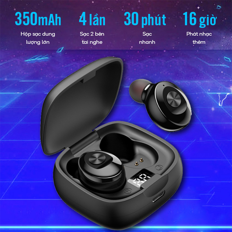 Tai Nghe Bluetooth 5.0 không dây nhét tai mini thể thao Gaming Chống Nước IPX5 - Đèn LED hiển thị Phần Trăm Pin - Hàng chính hãng - TNBT04