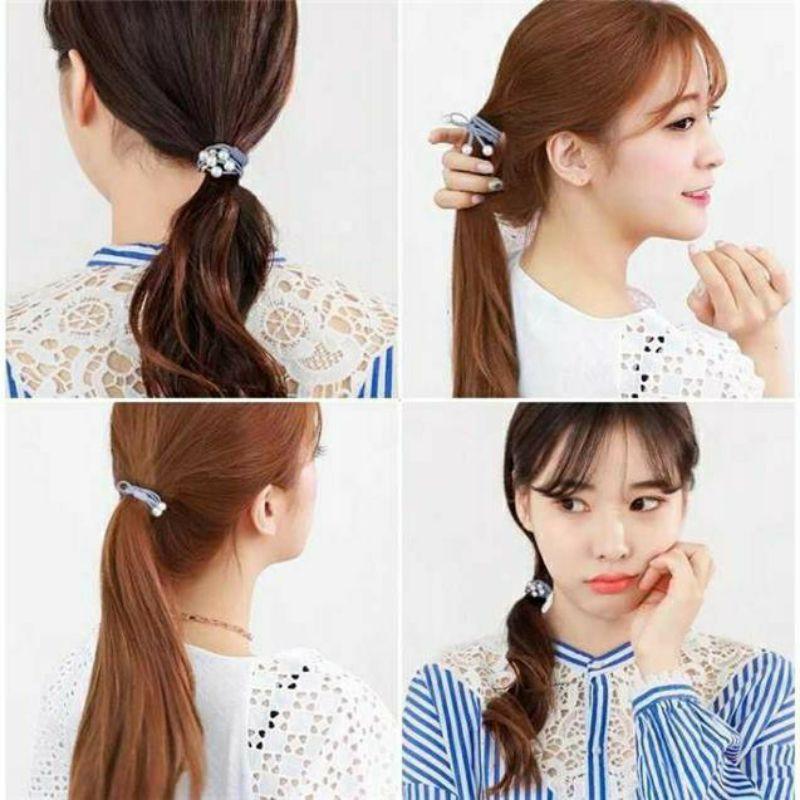 Hộp 12 dây buộc tóc,cột tóc kiểu có đính hạt – giao màu ngẫu nhiên