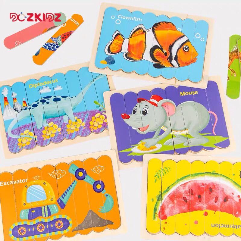 Đồ chơi gỗ ghép hình - Tranh ghép hình que 2 mặt bằng gỗ - DOZKIDZ