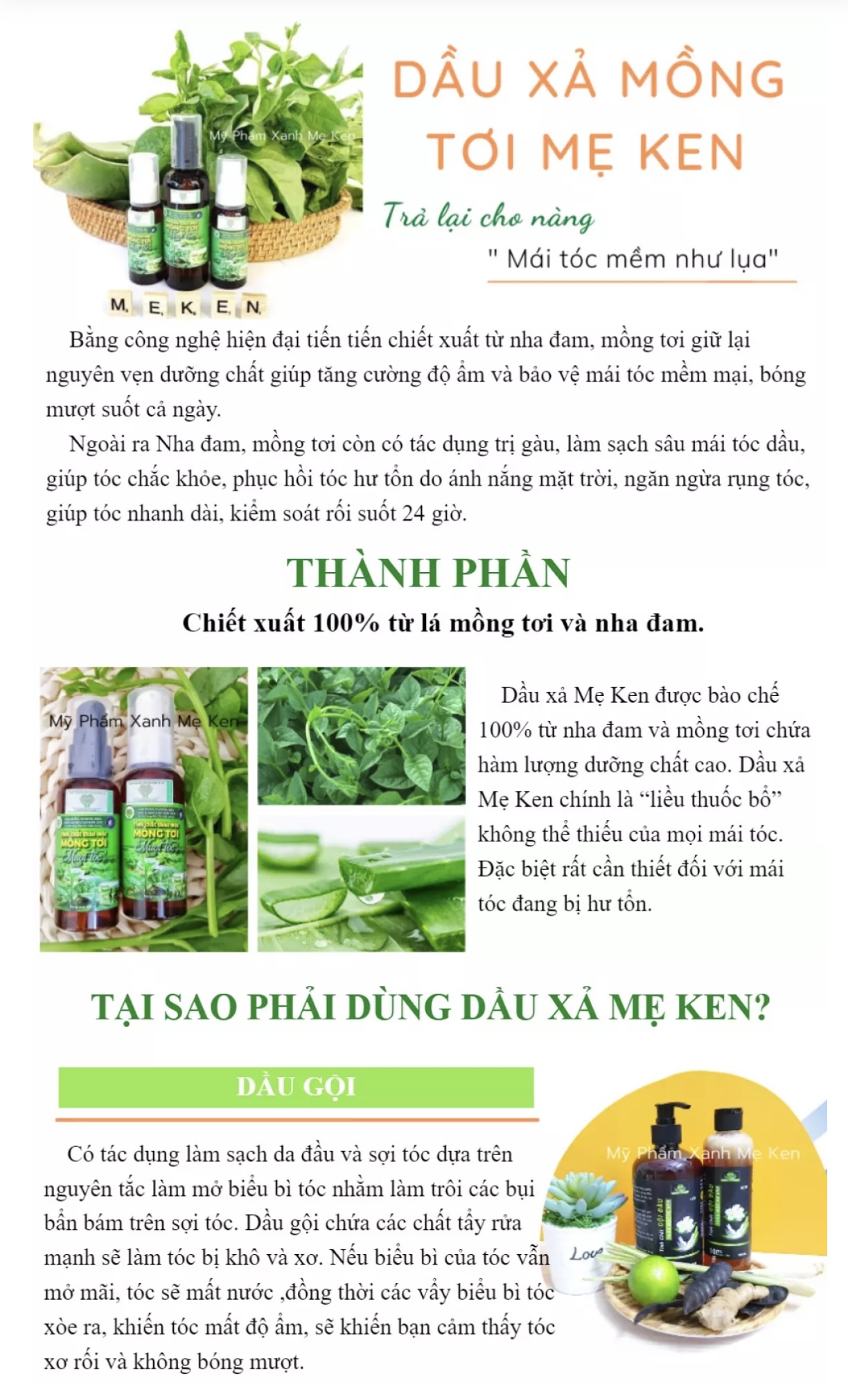 Tinh chất thảo mộc mồng tơi MẸ KEN - dầu xả thiên nhiên, suôn mượt tóc