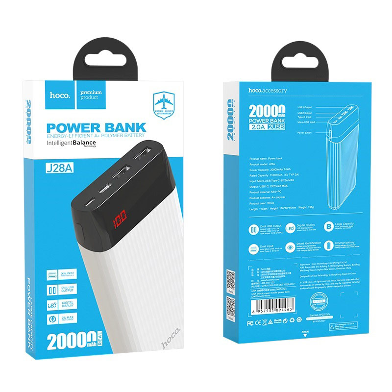 Pin sạc dự phòng 20000mAh Hoco hỗ trợ sạc nhanh 4 cổng J28A – Hàng chính hãng