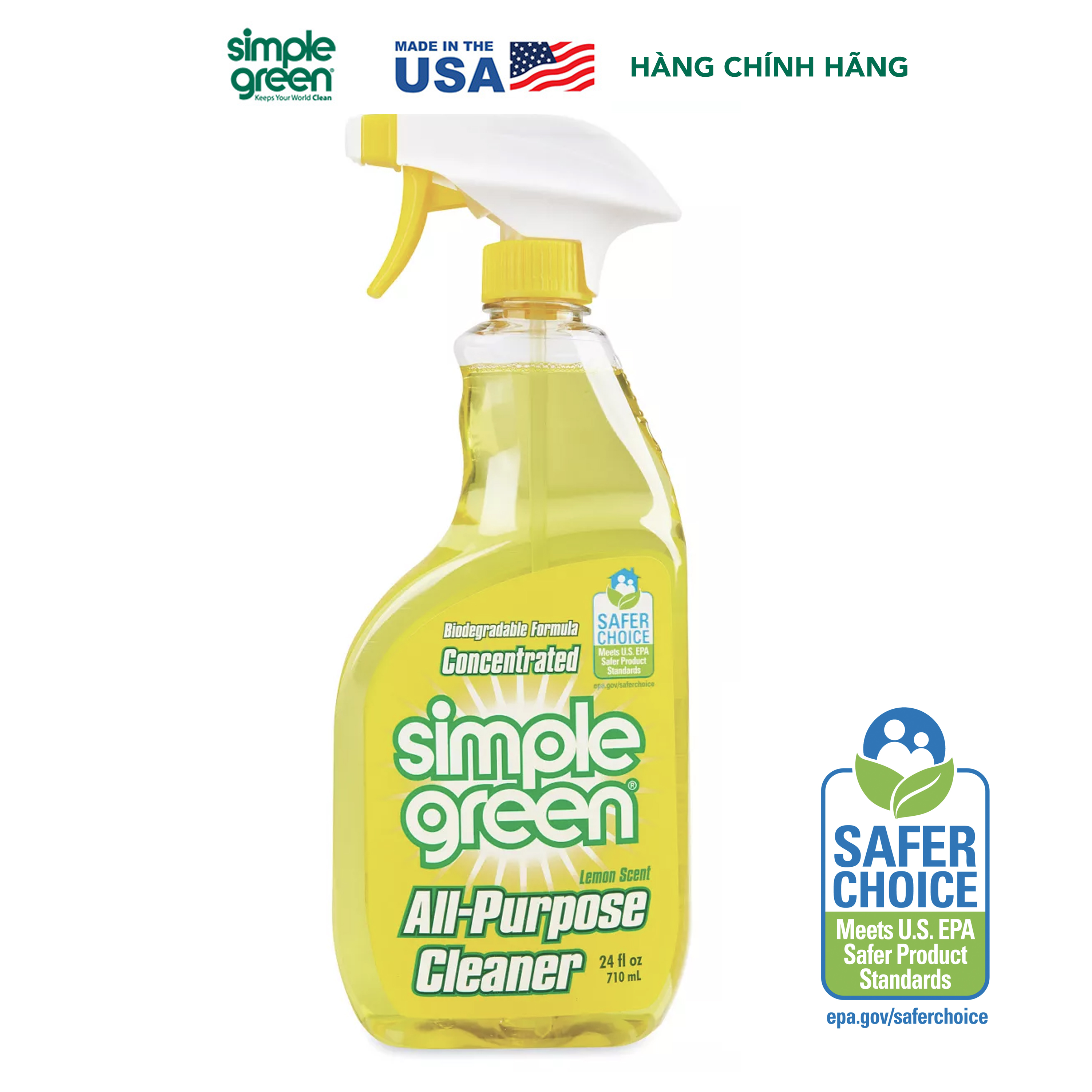 Nước tẩy rửa đa năng hương chanh Simple Green Lemon Scent All-Purpose Cleaner, lau sạch bụi bẩn, vết ố, dầu mỡ và các vết bẩn cứng đầu, chai xịt 710mm