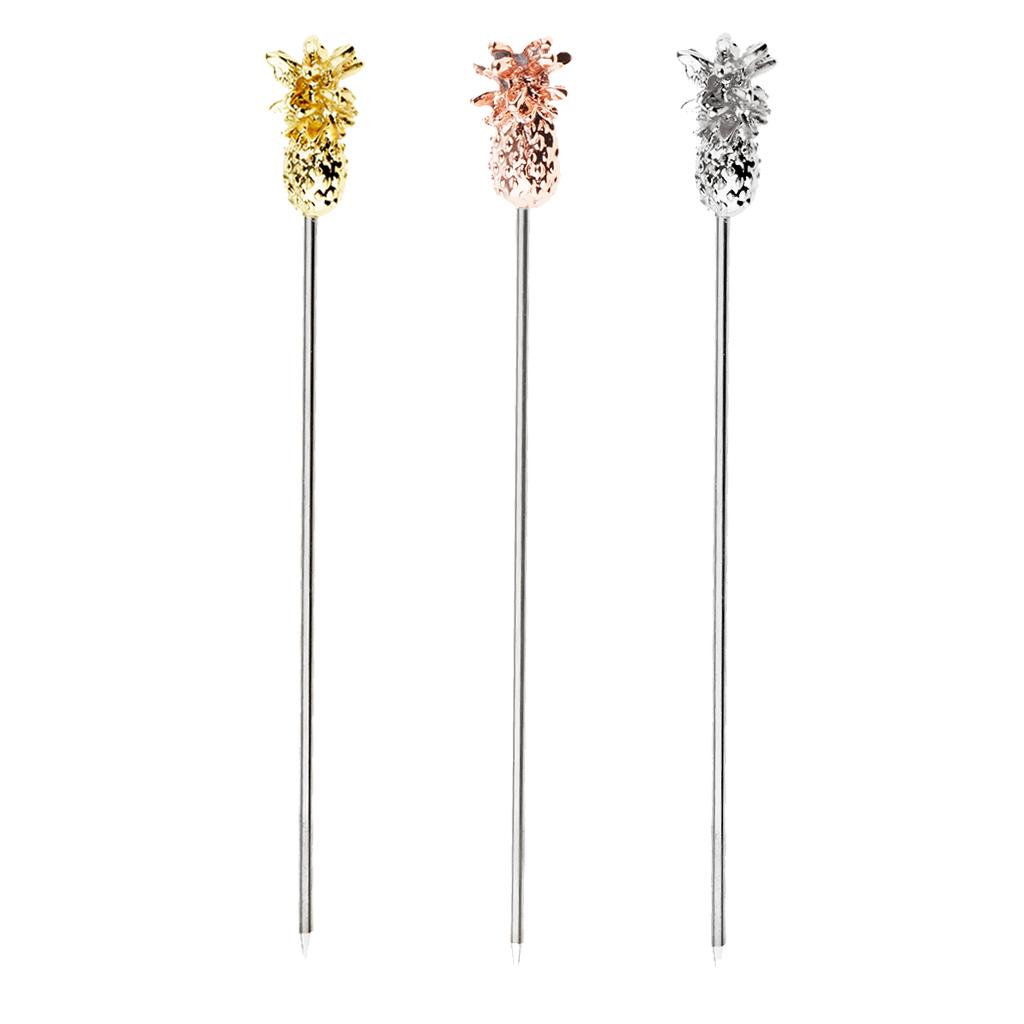 3X Stainless Steel Cocktail Picks Martini Fruit Stick For Party