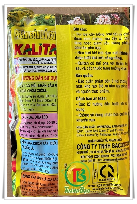 KALI TAN baconco 1Kg - đậu trái, ngọt quả, tăng khả năng chống chịu, chống rụng trái, tăng chất lượng,