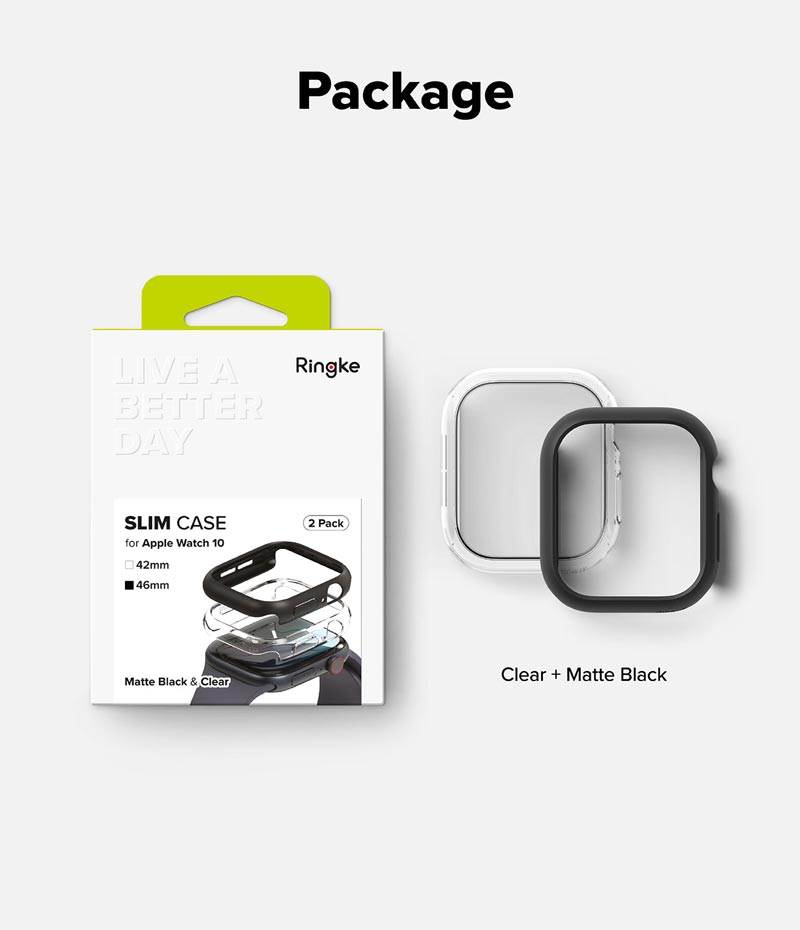 Bộ 2 ốp cho Apple Watch 10 RINGKE Slim 46mm / 42mm - Hàng Chính Hãng - Clear &amp; Light Gray