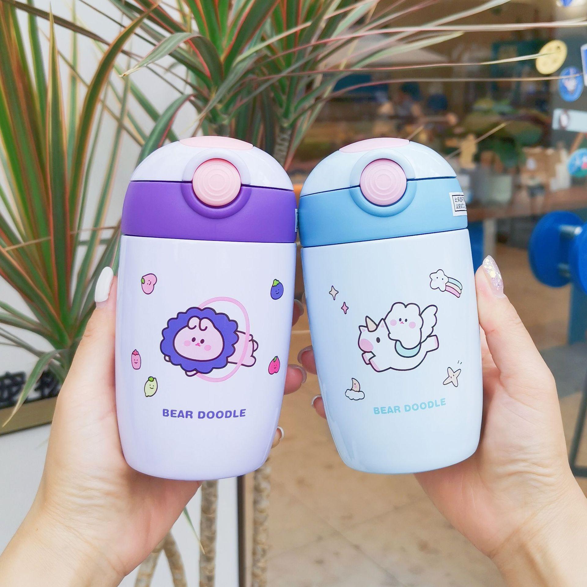 Mini 280ML Bình Giữ Nhiệt Cốc Hoạt Hình Dễ Thương Bình Uống Nước Có Ống Hút 304 Bình Giữ Nhiệt Chân Không Thép Không Gỉ Cup Dành Cho Trẻ Em