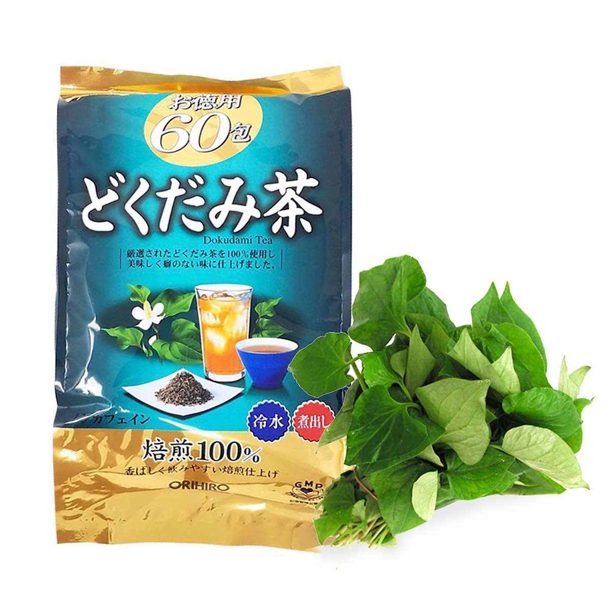 Combo 2 gói trà diếp cá mát gan, giải độc Orihiro gói 60 túi Nhật Bản + Tặng Gói Trà Sữa Matcha Macca