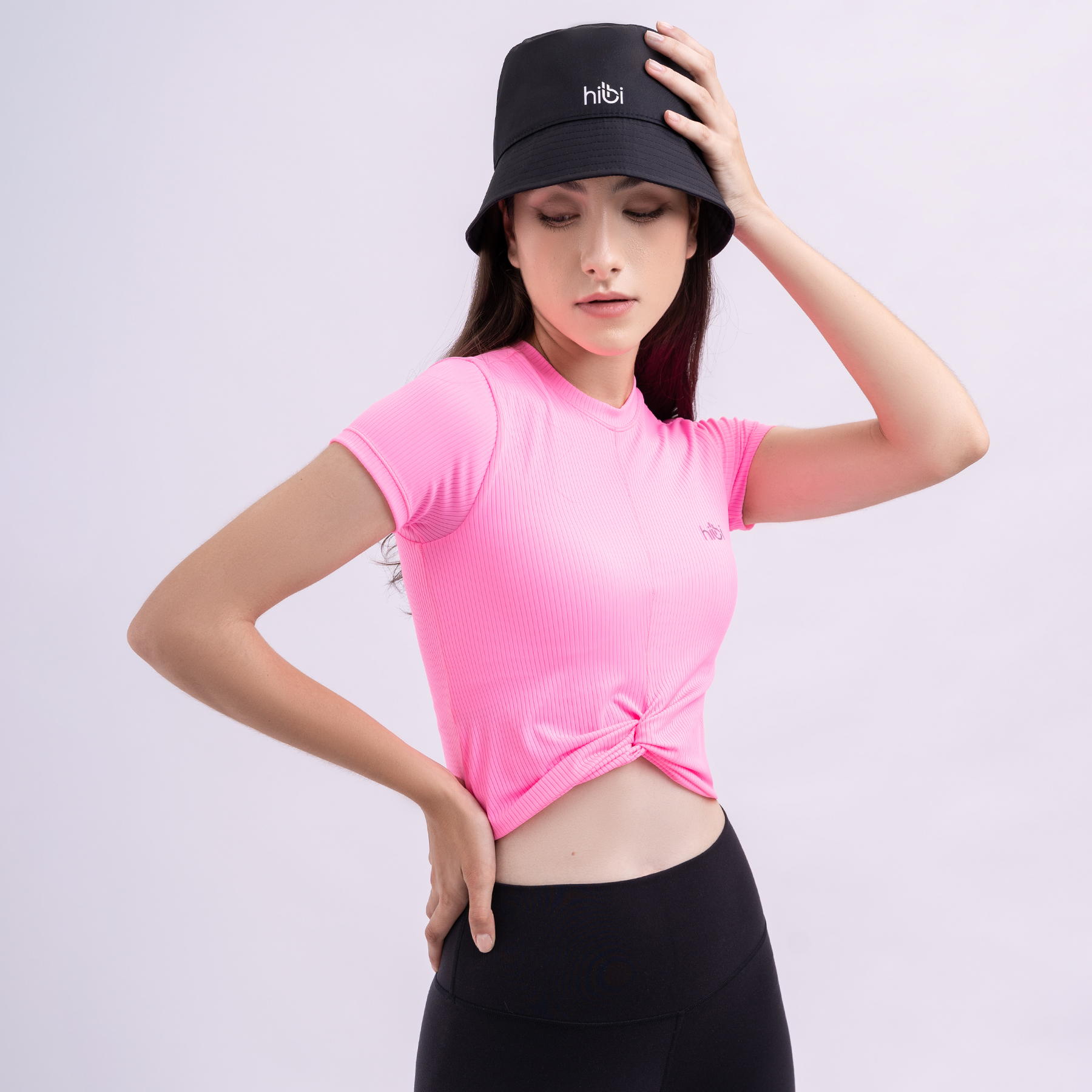 Áo croptop tập Yoga Gym Hibi Sports có tay CR816 kiểu xoắn nơ, Kèm mút ngực