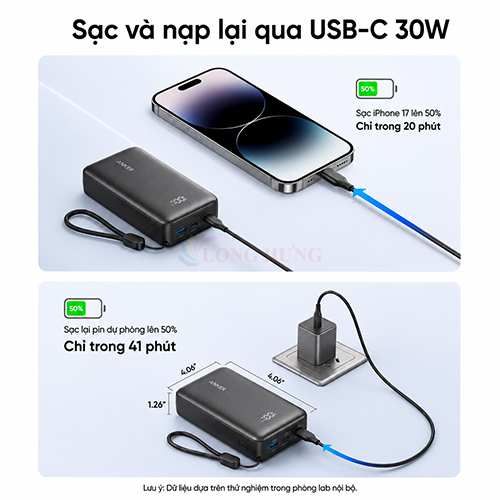Sạc dự phòng Anker Zolo Power Bank 1USB 2Type-C 30W 10000mAh A110J  - Hàng chính hãng