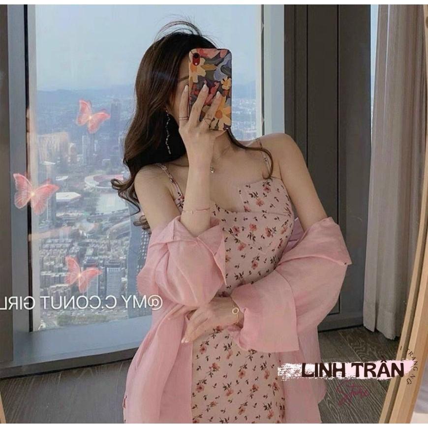 Sét Đầm 2 Dây Hoa Nhí Mix Áo Sơ Mi Váy 2 Dây Hoa Mix Áo Sơ Mi Nữ Linh Trần Store