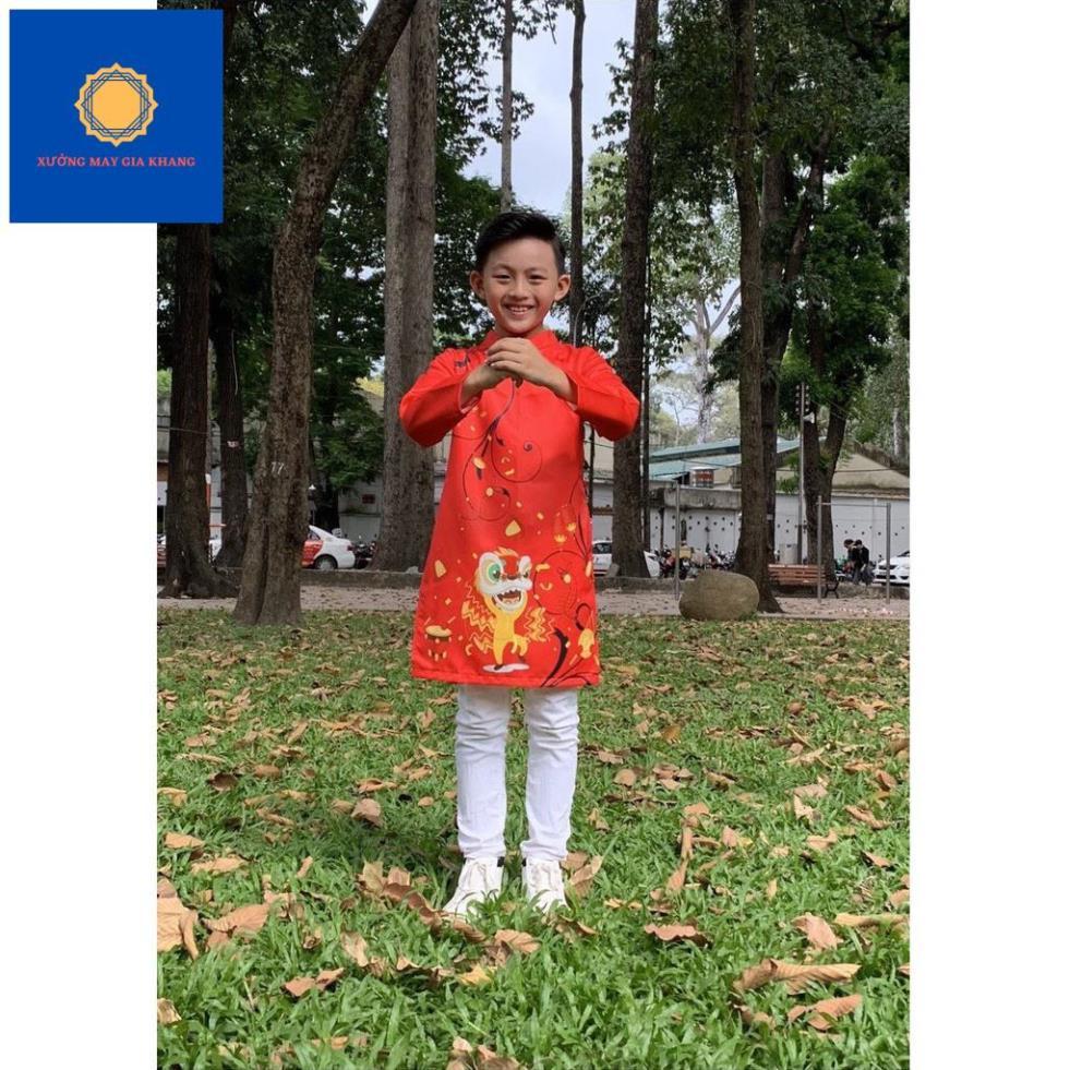 Áo dài cách tân cao cấp dành cho bé trai, họa tiết đội lân múa chào xuân - Quần áo trẻ em - GiaKhang