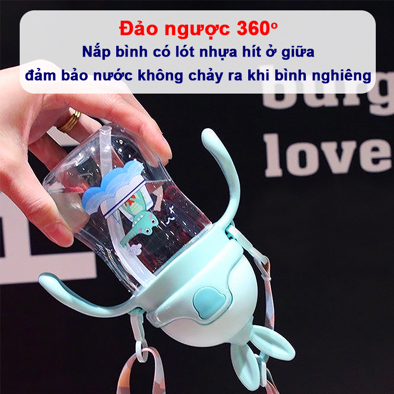 Bình nước cho bé 1-5 tuổi hình thú vui nhộn Baby-S, Bình uống nước cho bé có tay cầm tiện lợi – SBN008