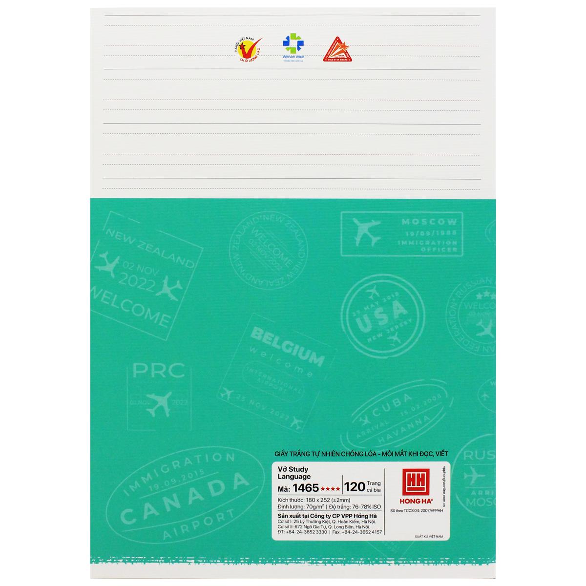 Tập Gáy Ghim Study Language - Tiếng Anh, Đức, Nga, Pháp - 120 Trang 70gsm - Hồng Hà 1465 (Mẫu Bìa Giao Ngẫu Nhiên)