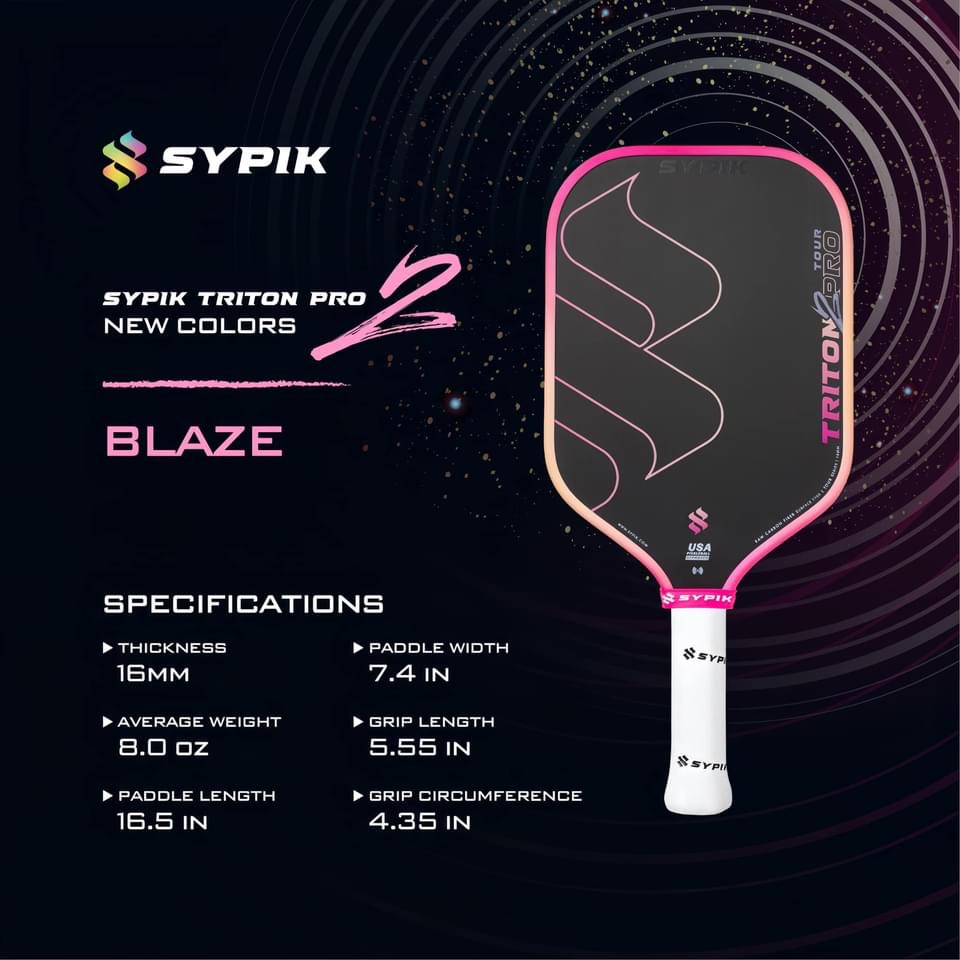 Vợt Pickleball Sypik Triton Pro Sport -2025, Tay cầm ergonomically, Chất liệu Cacbon T700, Trọng lượng 8oz Cán Vợt