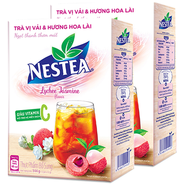 Combo 2 hộp trà Nestea vị vải hương hoa lài (Hộp 12 gói x 12g) [Tặng 1 bình nhựa Lock Lock 1.2L] Giao mẫu ngẫu nhiên