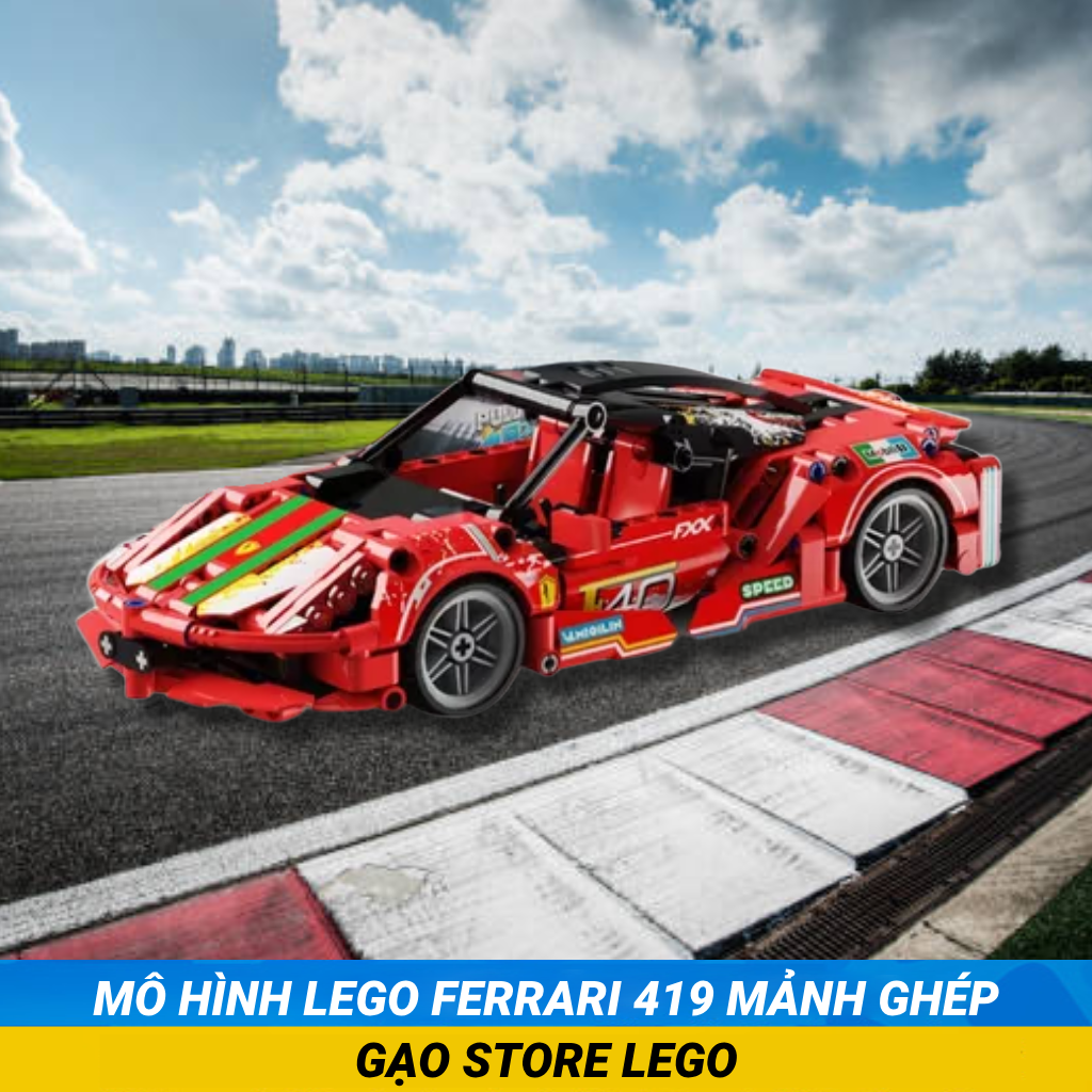 (419 Chi Tiết) Đồ Chơi Lắp Ráp Mô Hình Siêu Xe Ferrari Chạy Đà Cót Kéo Lùi