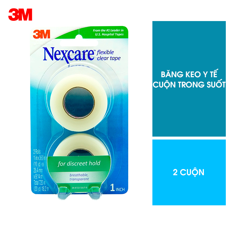 Băng cuộn y tế Nexcare 3M 25.4x9.14mm - Vỉ 2 cuộn trong suốt, xé dễ dàng, keo y tế siêu dính, thoáng khí 771-2PK