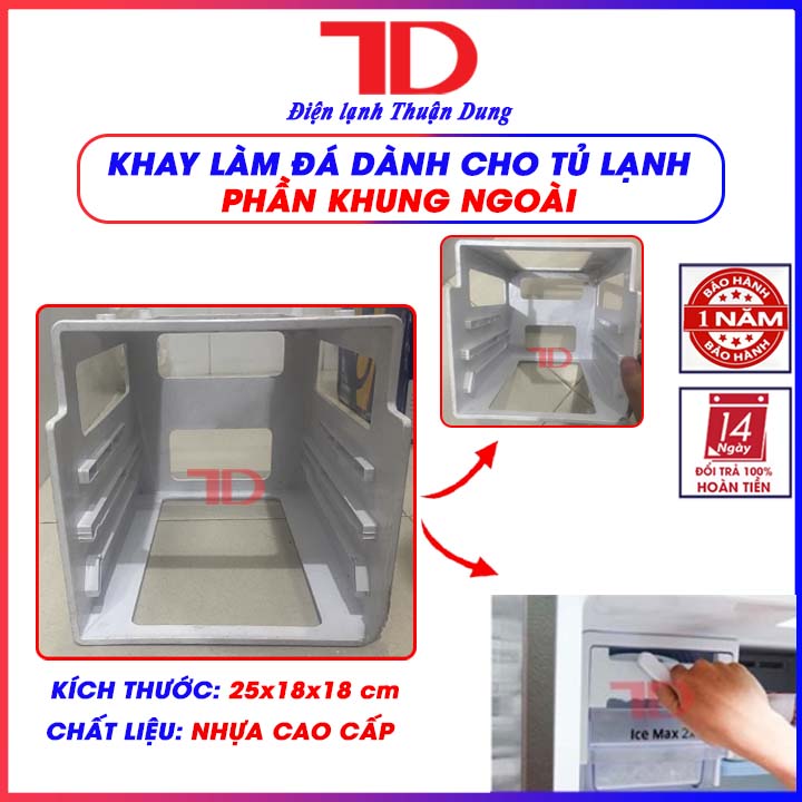 Khay Làm Đá Cho Tủ Lạnh, Bộ Khay Đá làm đá Và Trữ Đá Viên Có Cần Xoay Để Rớt Đá Tự Động