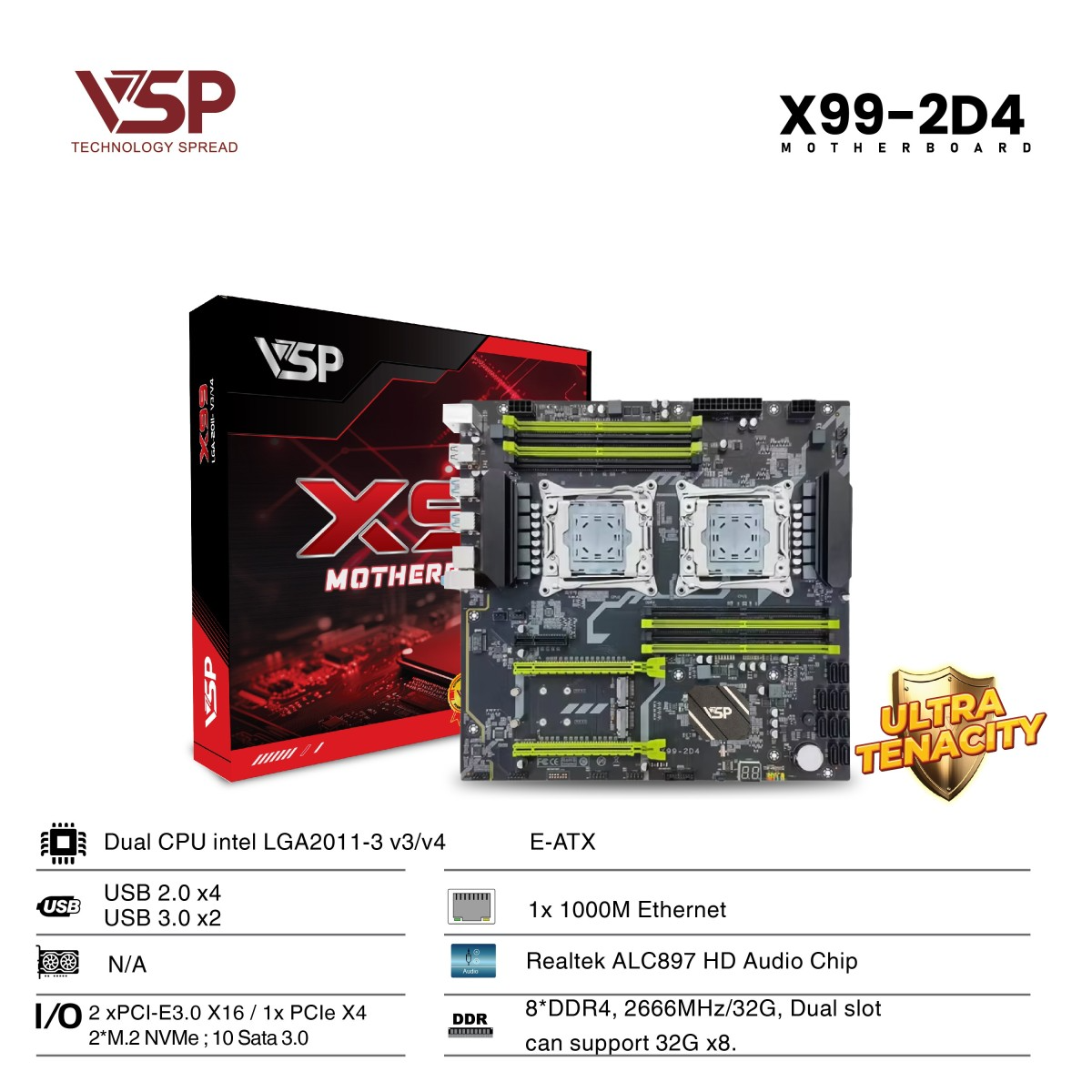 Bo Mạch Chủ Main VSP X99-2D4 (Dual CPU) Socket LGA 2011 – Hàng Chính Hãng