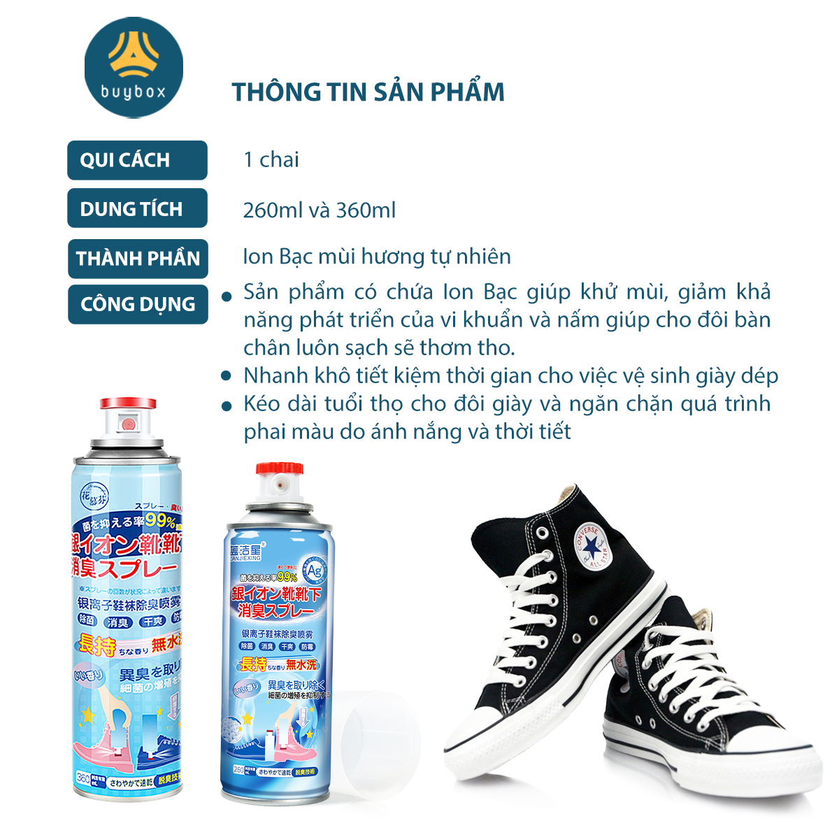 Bình xịt ngăn ngừa mồ hôi, vi khuẩn cho đôi giày của bạn, hương thơm mát - BuyBox - BBPK358