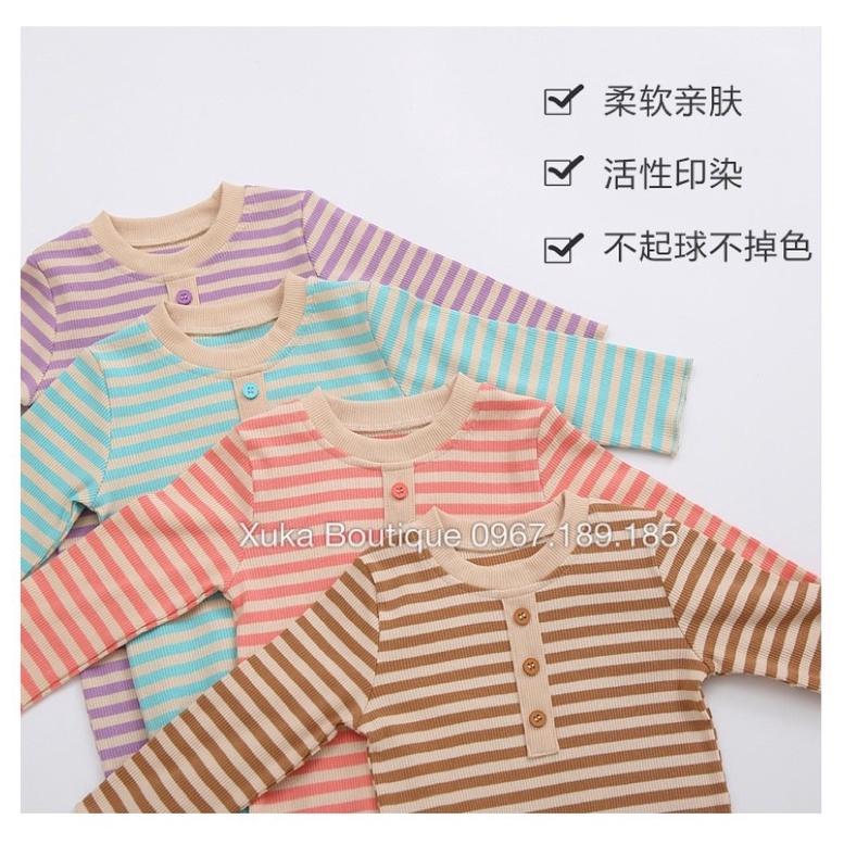 Bodysuit Dài Tay Kèm Mũ/Tuban Kẻ Ngang Cao Cấp Cho Bé 0-2 Tuổi Style Hàn Quốc, Body Sơ Sinh Cotton, Chất Thực Sự Cực Đẹp