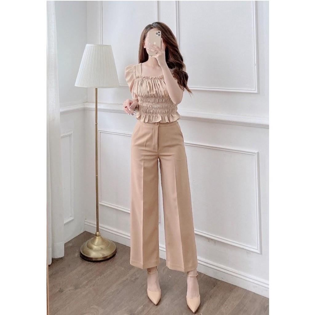 Quần ống rộng nữ mẫu mới siêu tôn dáng , quần ống suông vải tuyết mưa đứng dáng cạp cao công sở