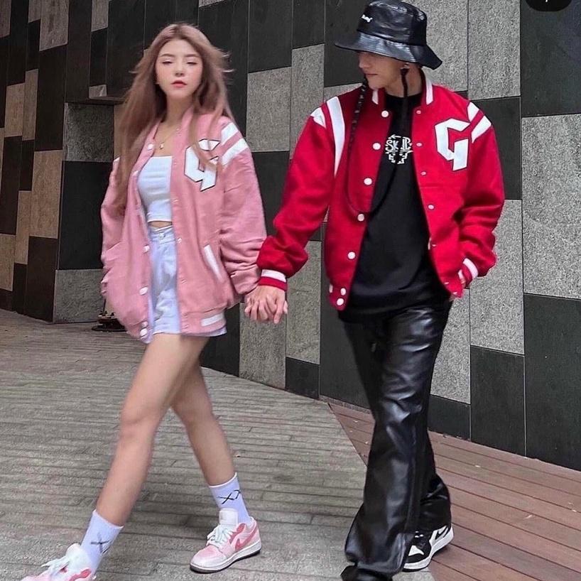 (nhiều màu) Áo Bomber Nhung Gân Thêu G SỌC TAY Chất Nhung Form rộng Unisex Nam Nữ Couple jacket Varsity Graffiti