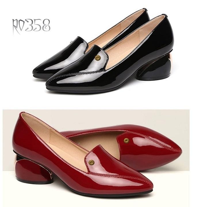 Giày búp bê nữ cao gót 2 phân hàng hiệu rosata đẹp hai màu đen đỏ ro358