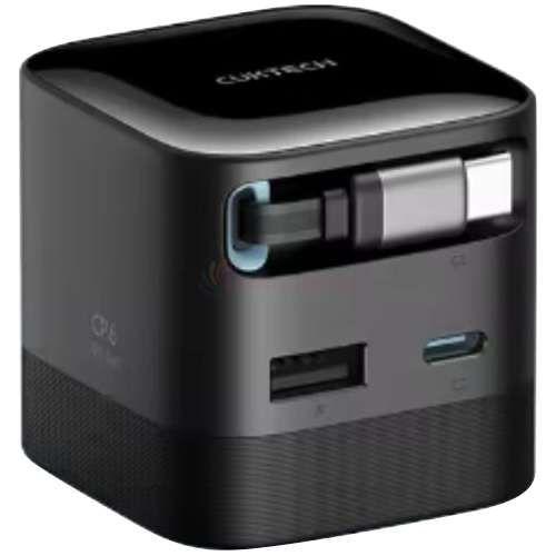 Cốc sạc Cuktech GaN Built-in USB-C Cable 1USB 2Type-C 67W CP6 AD653W - Hàng chính hãng