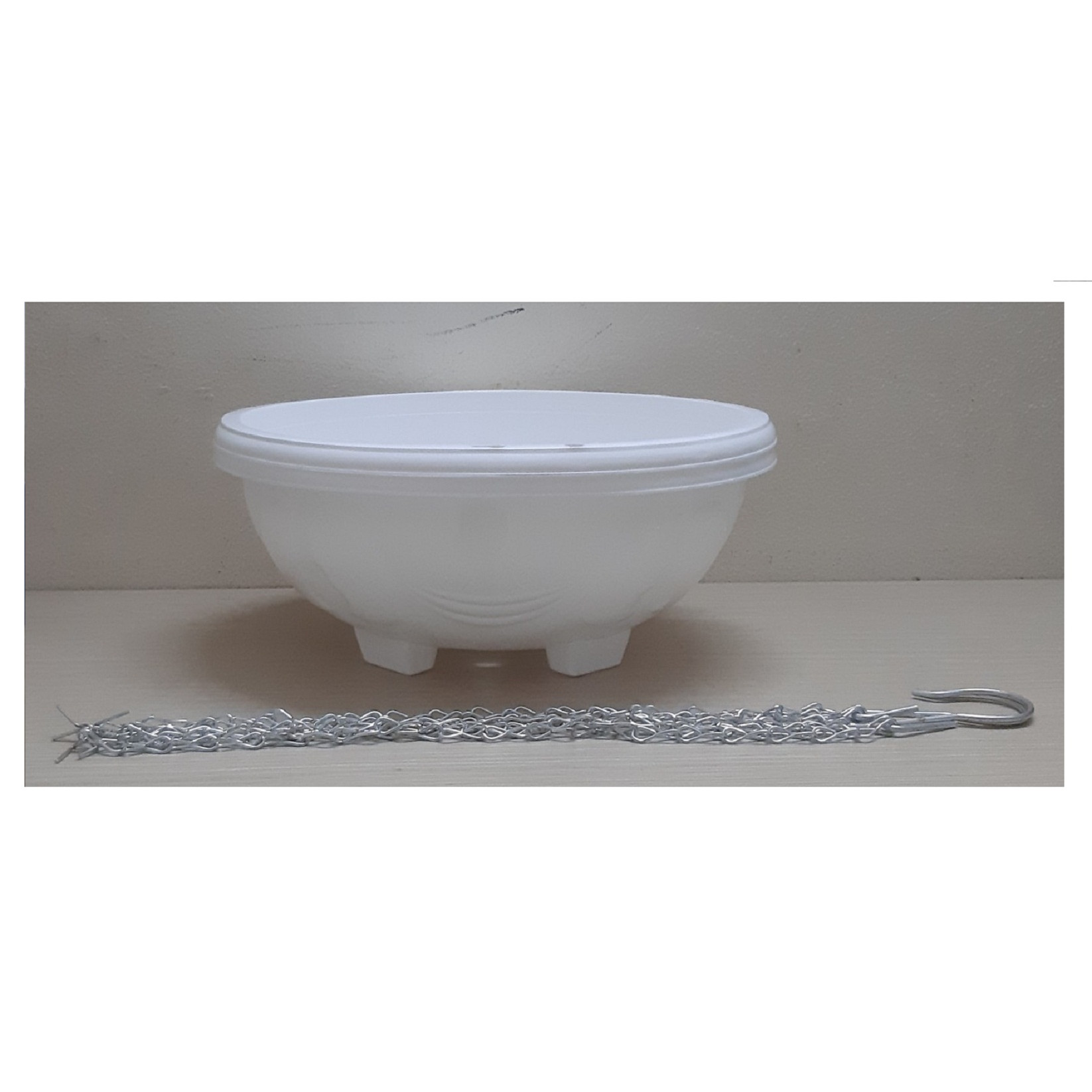 2 Chậu Nhựa Tròn Trồng Hoa Màu Trắng Có Móc Treo - Chậu chảo treo trồng hoa có móc xích kèm theo! KT: 29x12cm