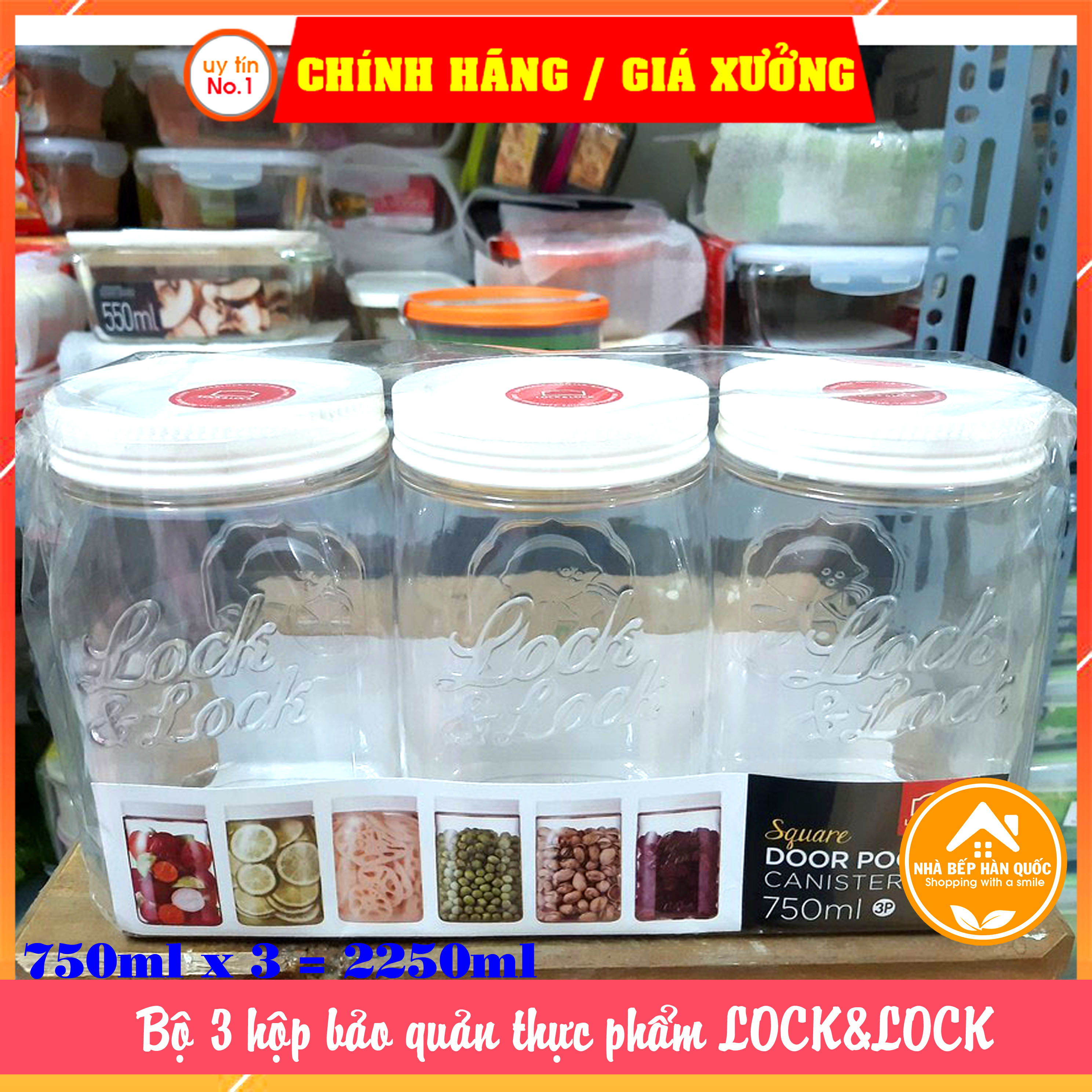 Bộ 3 hộp bảo quản thực phẩm Locknlock HTE530S3 750ml HTE531S3 1000ml HTE532S3 1300ml