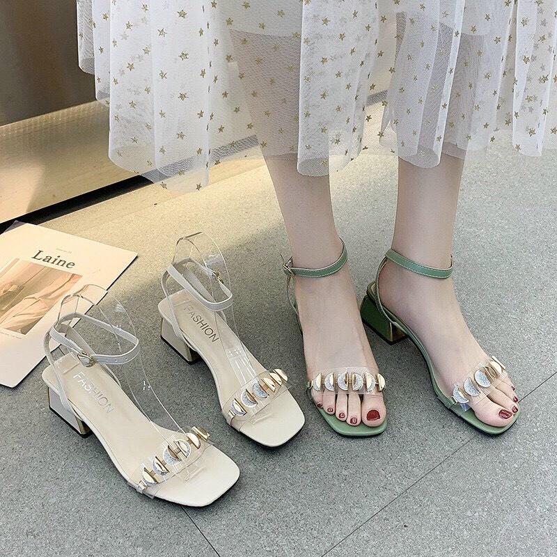 Giày sandal gót vuông 5p quay bán nguyệt sang chảnh