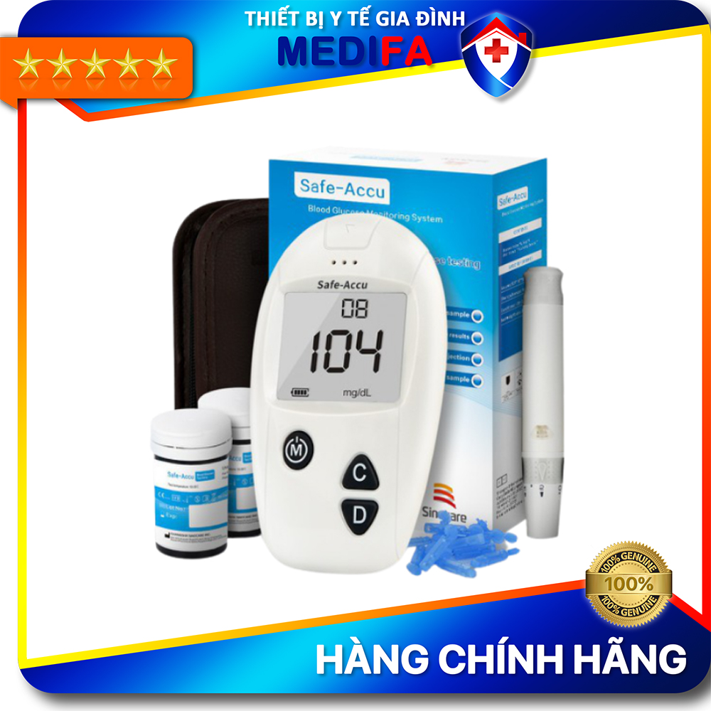 Bộ Máy Đo Đường Huyết Safe Accu Tặng 1 Hộp 50 Que Thử Và Hộp 50 Kim Chích Máu