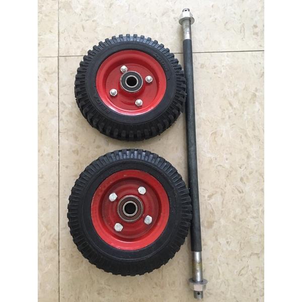 Com bo bánh xe đẩy 20cm kèm trục 18ly 50cm kèm ốc vít và vòng đệm