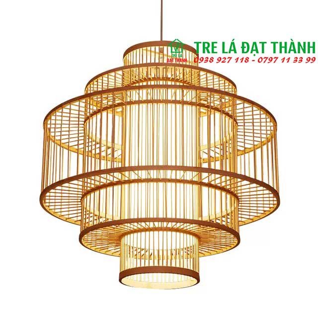 Lồng đèn tăm tre trang trí nhiều tầng, chụp đèn trang trí quán cà phê kiểu dáng mộc mạc