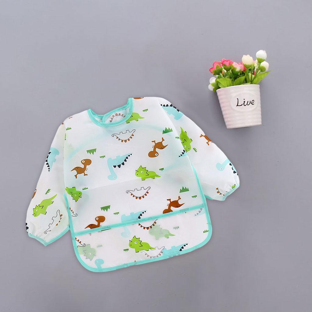 2xBaby Feeding Bib Long Sleeve Waterproof Lunch Apron Blue Dinosaur